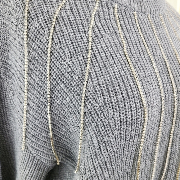 Belldini rhinestone fringe sweater gray knit size medium - Picture 3 of 5